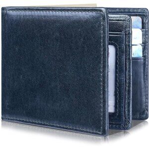 Men's Classic Holders Bifold Wallet Card Blue Genuine Leather 2 Cash Pockets